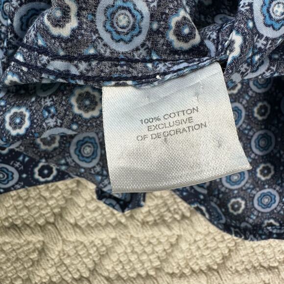 TailorByrd Men's M Geometric Floral Print Shirt Blue Flip Cuff Contrast Accents - Picture 5 of 8